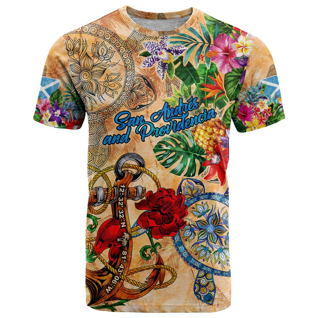 San Andrés and Providencia T-Shirt Geographic Coordinate Anchor - Turlte Tropical Graphic Tee