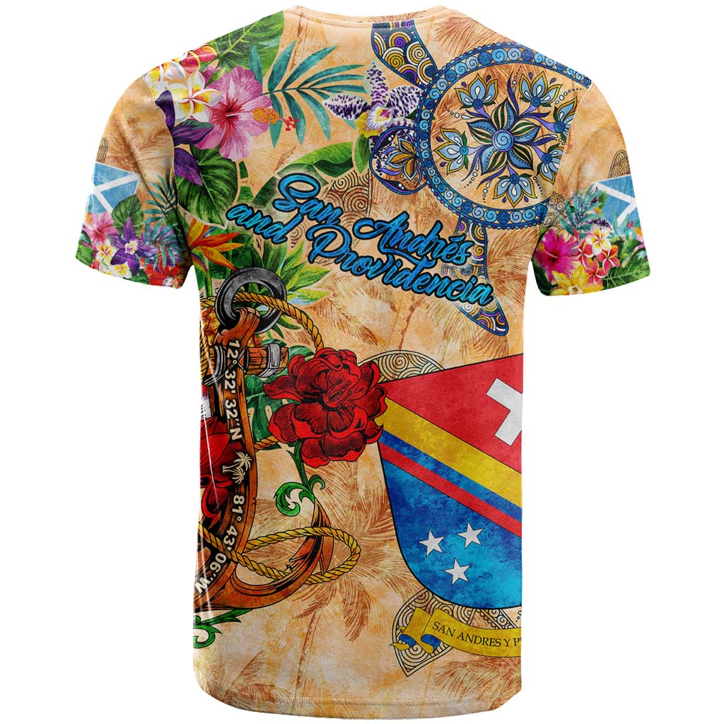San Andrés and Providencia T-Shirt Geographic Coordinate Anchor - Turlte Tropical Graphic Tee
