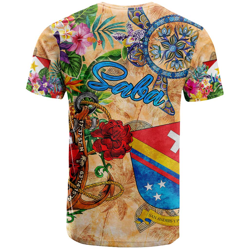 Saba T-Shirt Geographic Coordinate Anchor - Turlte Tropical Graphic Tee
