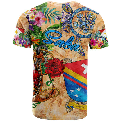 Saba T-Shirt Geographic Coordinate Anchor - Turlte Tropical Graphic Tee