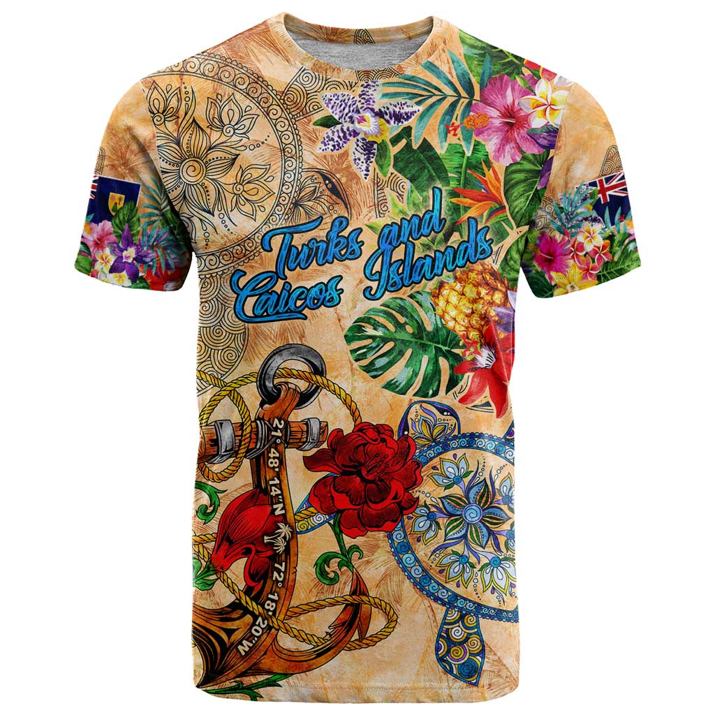 Turks and Caicos Islands T-Shirt Geographic Coordinate Anchor - Turlte Tropical Graphic Tee