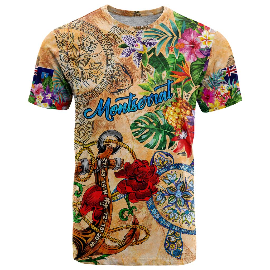 Montserrat T-Shirt Geographic Coordinate Anchor - Turlte Tropical Graphic Tee