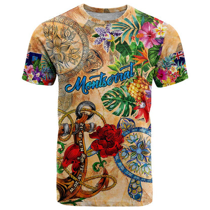 Montserrat T-Shirt Geographic Coordinate Anchor - Turlte Tropical Graphic Tee