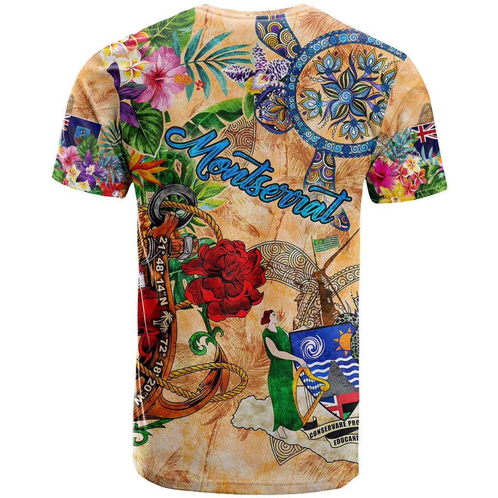 Montserrat T-Shirt Geographic Coordinate Anchor - Turlte Tropical Graphic Tee
