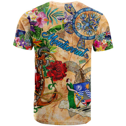 Montserrat T-Shirt Geographic Coordinate Anchor - Turlte Tropical Graphic Tee