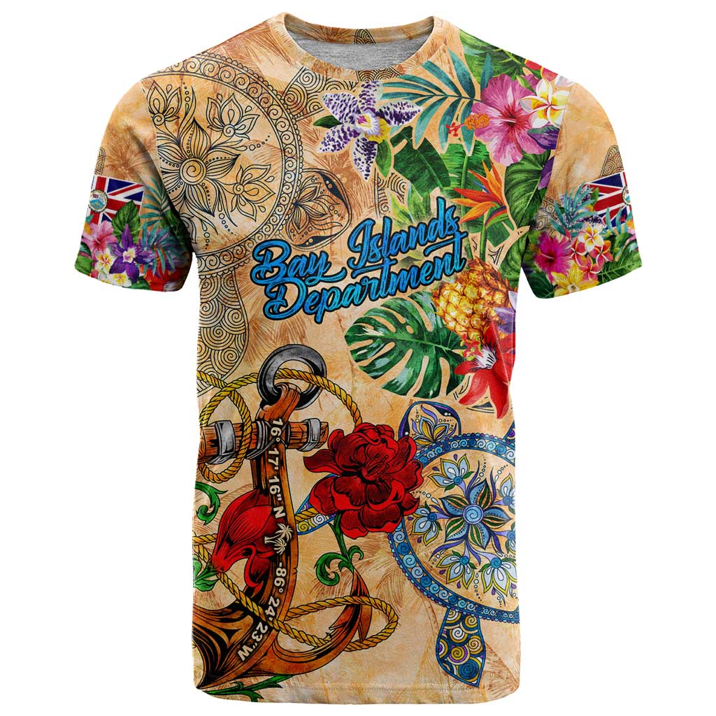 Bay Islands Department T-Shirt Geographic Coordinate Anchor - Turlte Tropical Graphic Tee