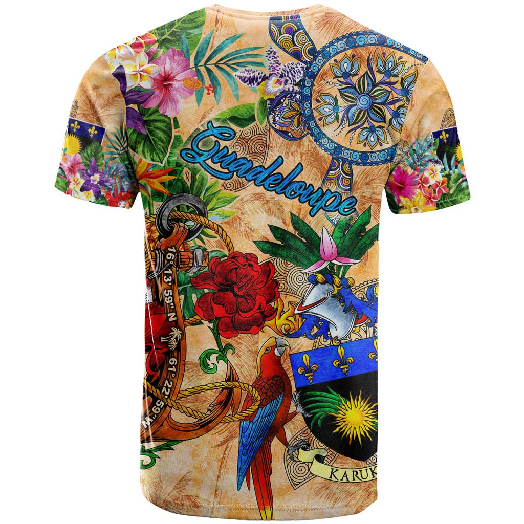 Guadeloupe T-Shirt Geographic Coordinate Anchor - Turlte Tropical Graphic Tee