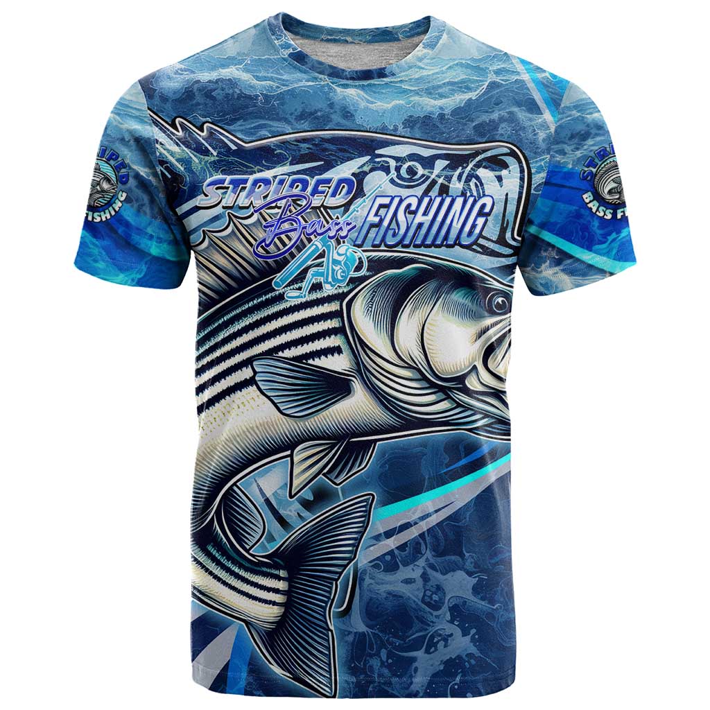 Striped Bass Fishing T-Shirt Ocean Waves Graphic Tee