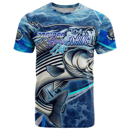Striped Bass Fishing T-Shirt Ocean Waves Graphic Tee
