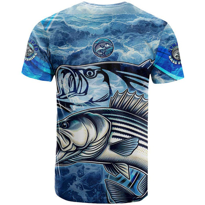 Striped Bass Fishing T-Shirt Ocean Waves Graphic Tee