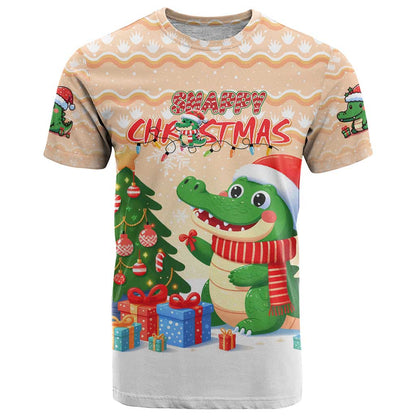Crocodile Snappy Christmas T-Shirt Cute Alligator Holiday Tree Cartoon Design Graphic Tee