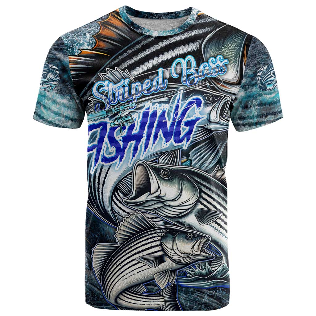 Striped Bass Fishing T-Shirt Bold Ocean Angler Design Graphic Tee