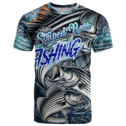 Striped Bass Fishing T-Shirt Bold Ocean Angler Design Graphic Tee