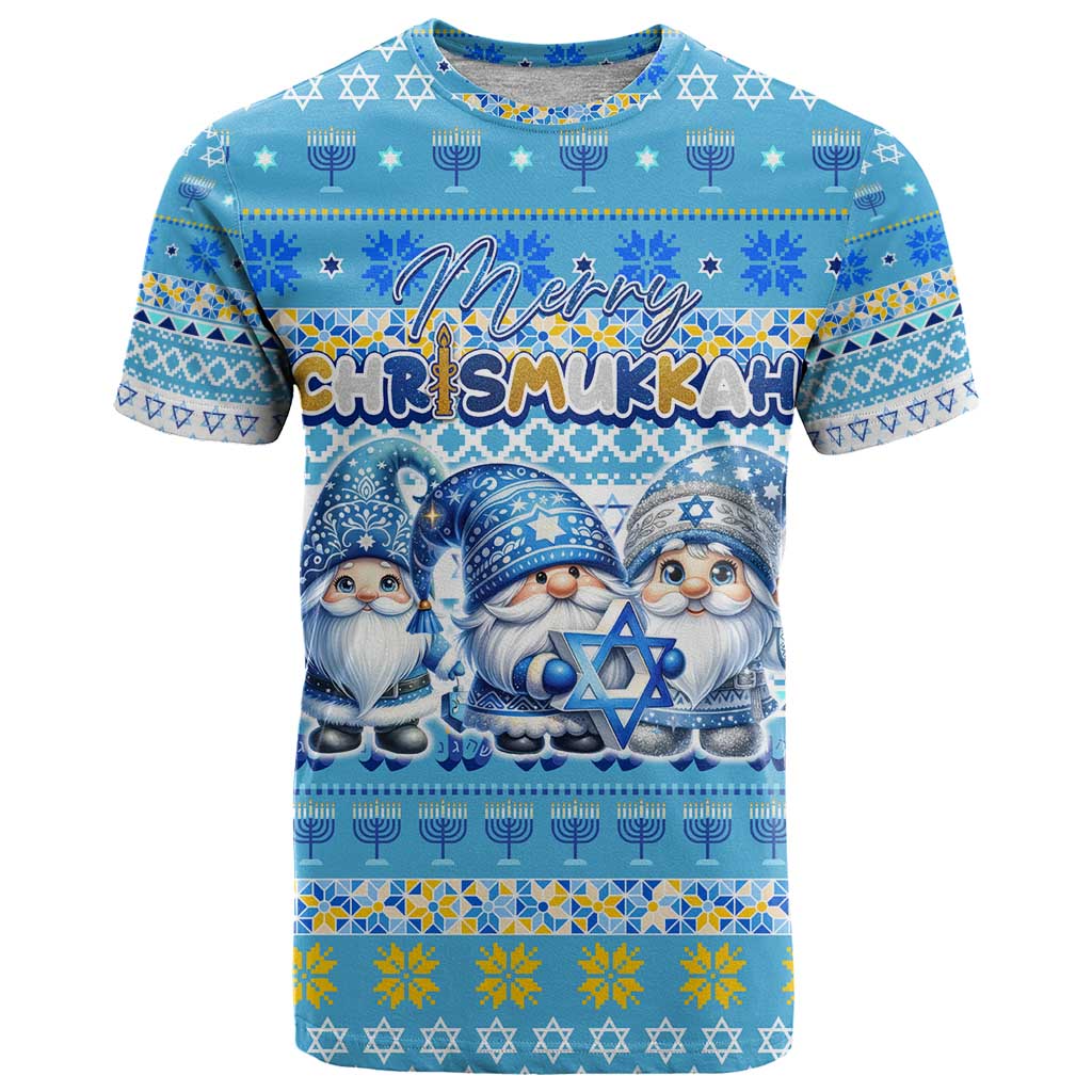 Merry Chrismukkah T-Shirt Jewish Christmas Gnomes and Menorahs Graphic Tee