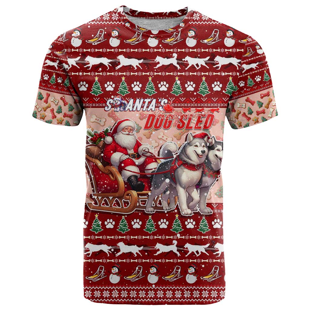 Dog Sled Christmas T-Shirt Husky Sleigh Ride Design Graphic Tee