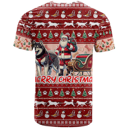 Dog Sled Christmas T-Shirt Husky Sleigh Ride Design Graphic Tee