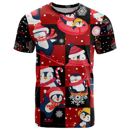 Penguin Winter Sports Christmas T-Shirt Cute Holiday Ski Snow Fun Graphic Tee
