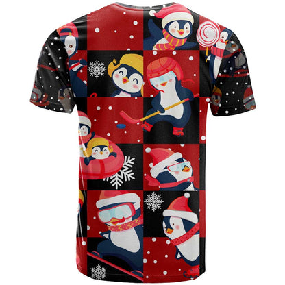 Penguin Winter Sports Christmas T-Shirt Cute Holiday Ski Snow Fun Graphic Tee