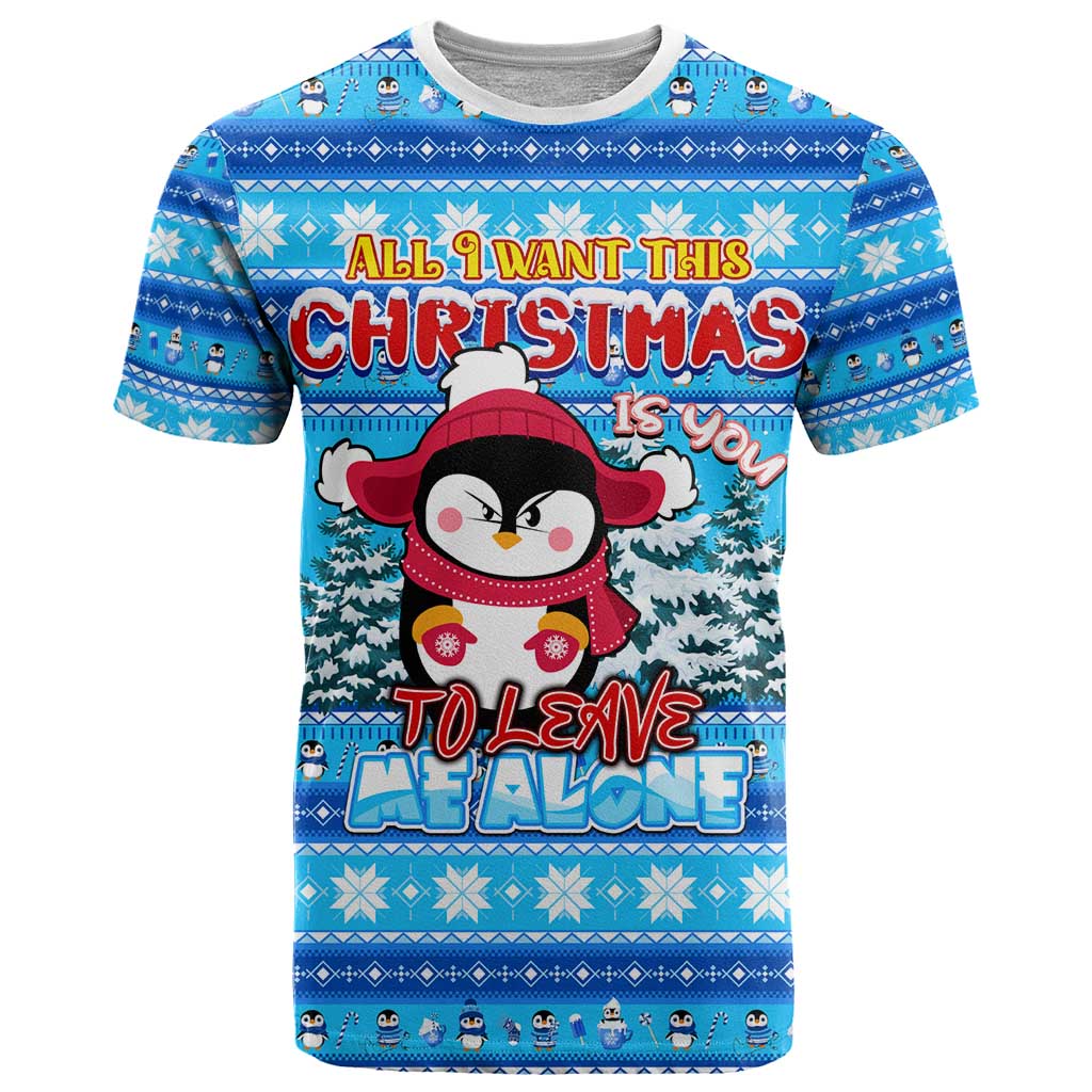 Funny Grumpy Penguin Christmas T-Shirt All I Want for Christmas Is You To Leave Me Alone Graphic Tee