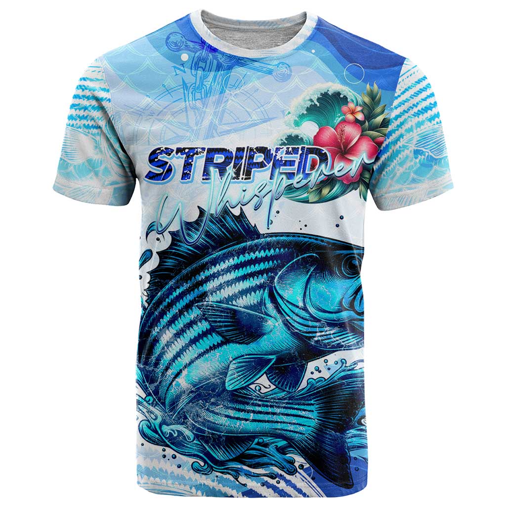 Striped Bass Whisperer T-Shirt Tropical Wave Fishing Design Graphic Tee