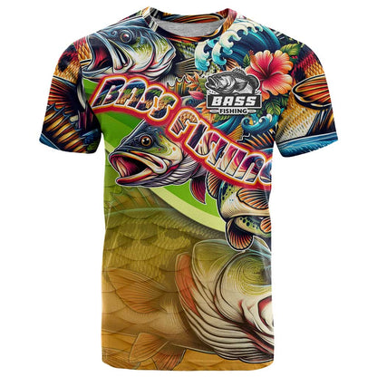 Bass Fishing T-Shirt Tropical Explosion Angler Design Graphic Tee