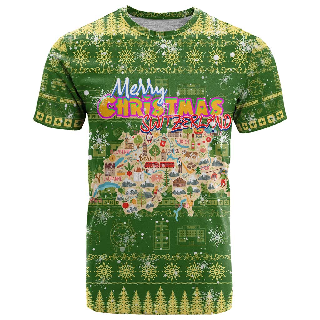 Merry Christmas Switzerland T-Shirt Xmas Travel Map Graphic Tee