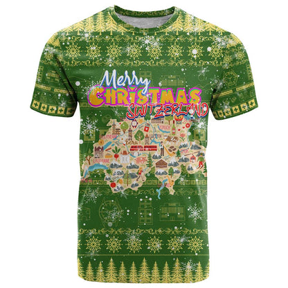 Merry Christmas Switzerland T-Shirt Xmas Travel Map Graphic Tee