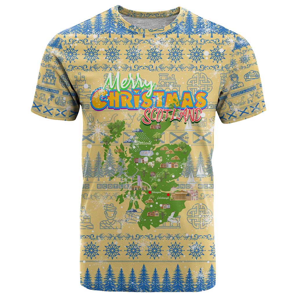 Merry Christmas Scotland T-Shirt Xmas Travel Map Graphic Tee