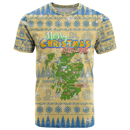 Merry Christmas Scotland T-Shirt Xmas Travel Map Graphic Tee