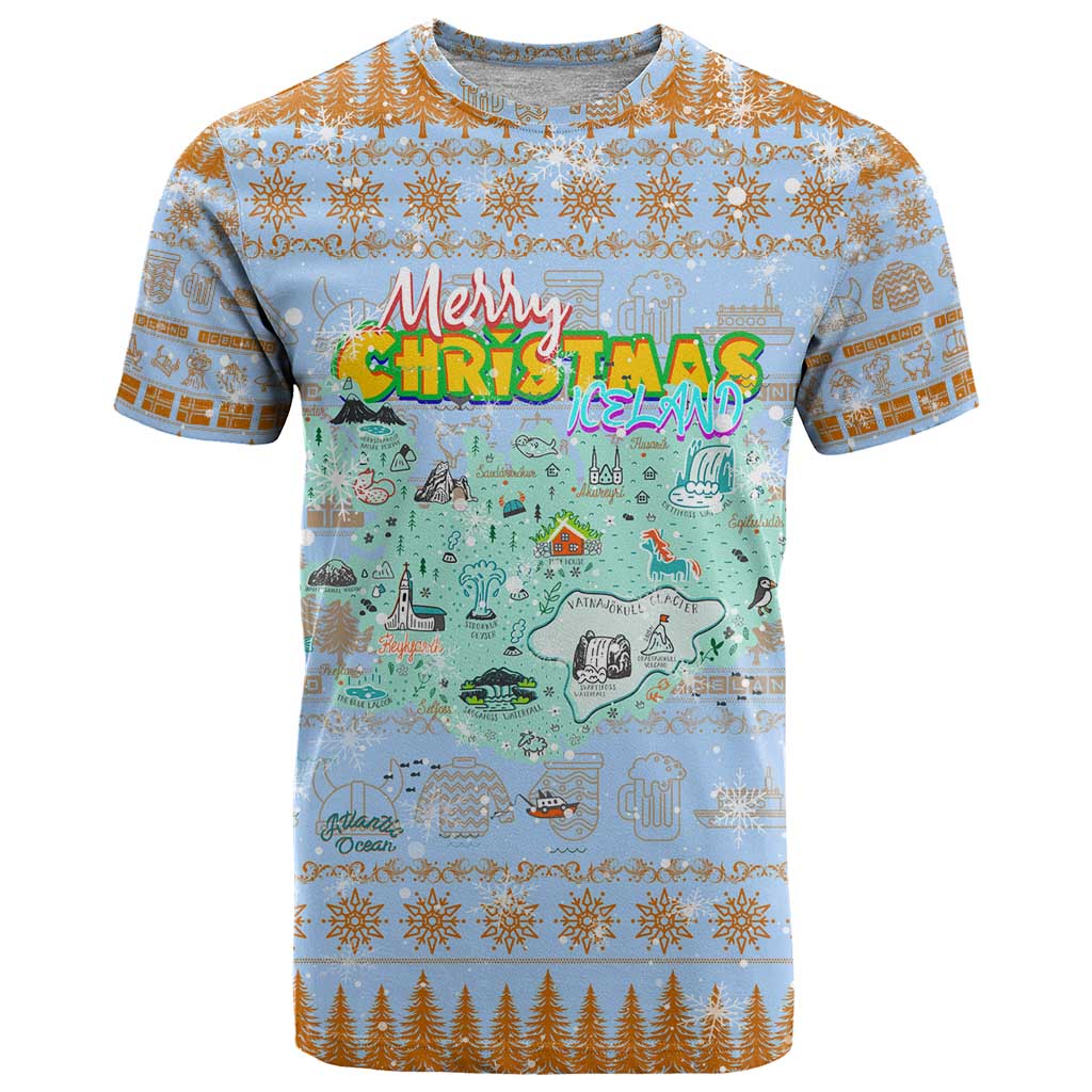 Merry Christmas Iceland T-Shirt Xmas Travel Map Graphic Tee