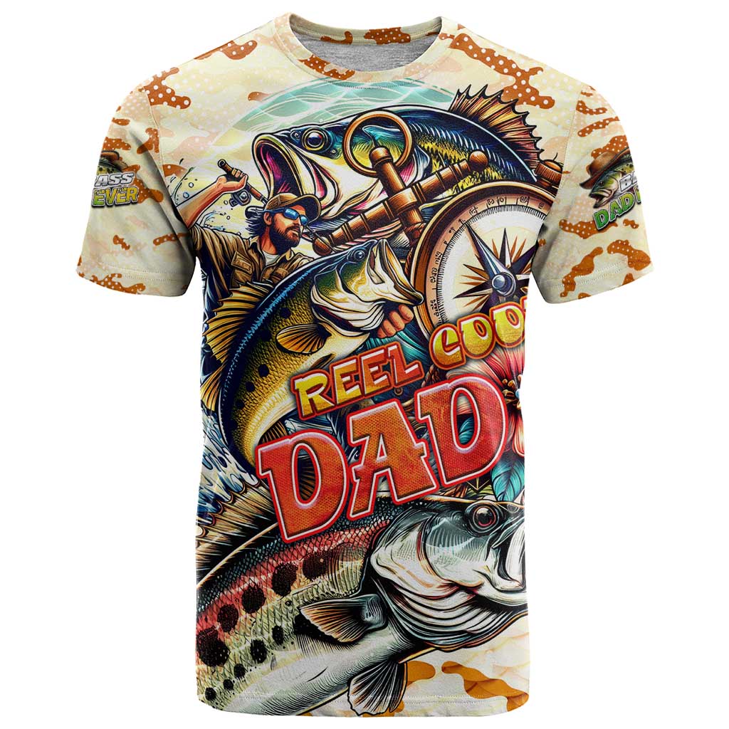 Bass Fishing Reel Cool Dad T-Shirt Tropical Vintage Graphic Tee