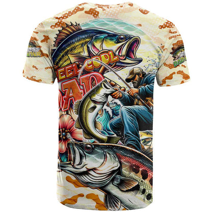 Bass Fishing Reel Cool Dad T-Shirt Tropical Vintage Graphic Tee