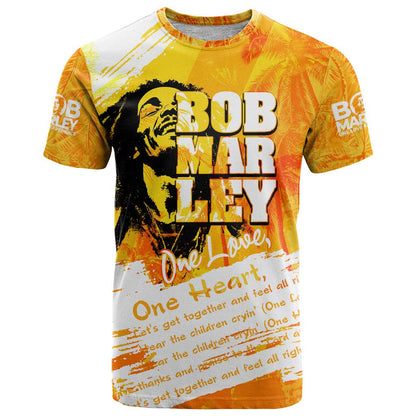 Legend Bob Reggae T-Shirt One Love One Heart Tropical Leaf Graphic Tee