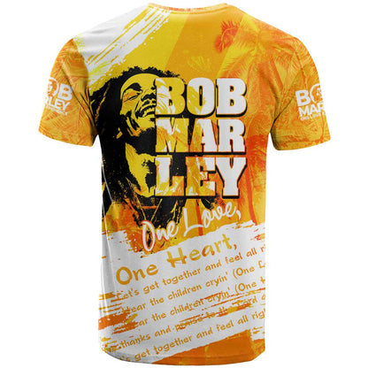 Legend Bob Reggae T-Shirt One Love One Heart Tropical Leaf Graphic Tee