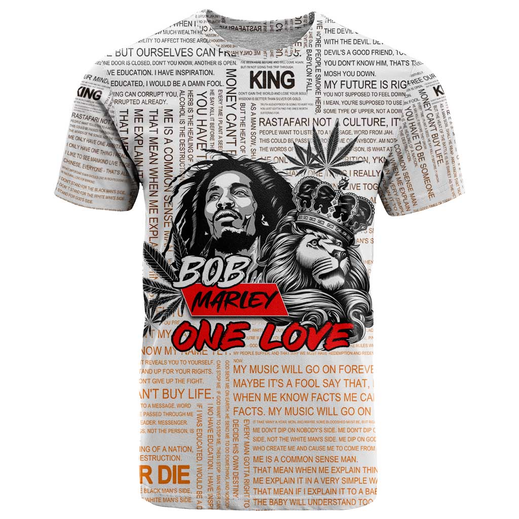 King of Reggae Legend Bob T-Shirt Lion Rastafari Cannabis Typography Style Graphic Tee