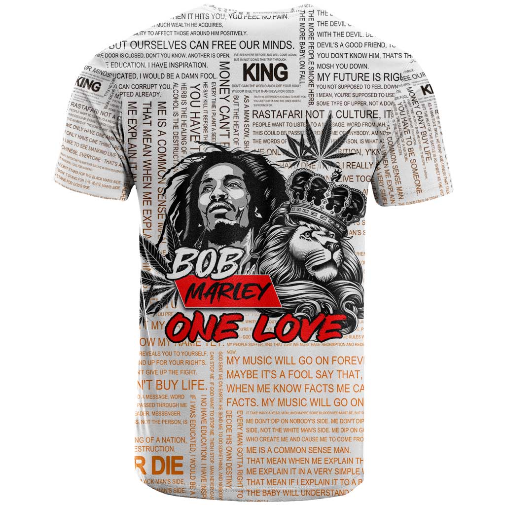 King of Reggae Legend Bob T-Shirt Lion Rastafari Cannabis Typography Style Graphic Tee