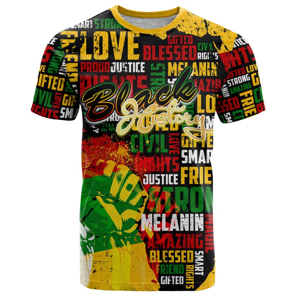 Black History Month T-Shirt Strength Love and Justice Typography Graphic Tee