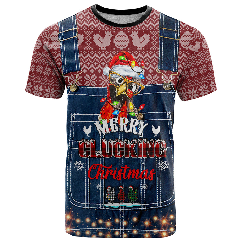 Merry Clucking Christmas T-Shirt Chicken Santa Hat Graphic Tee