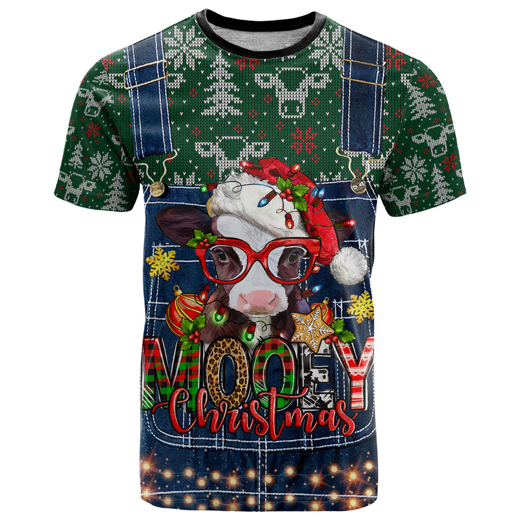 Mooey Christmas T-Shirt Cow Santa Hat Graphic Tee