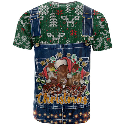 Mooey Christmas T-Shirt Cow Santa Hat Graphic Tee