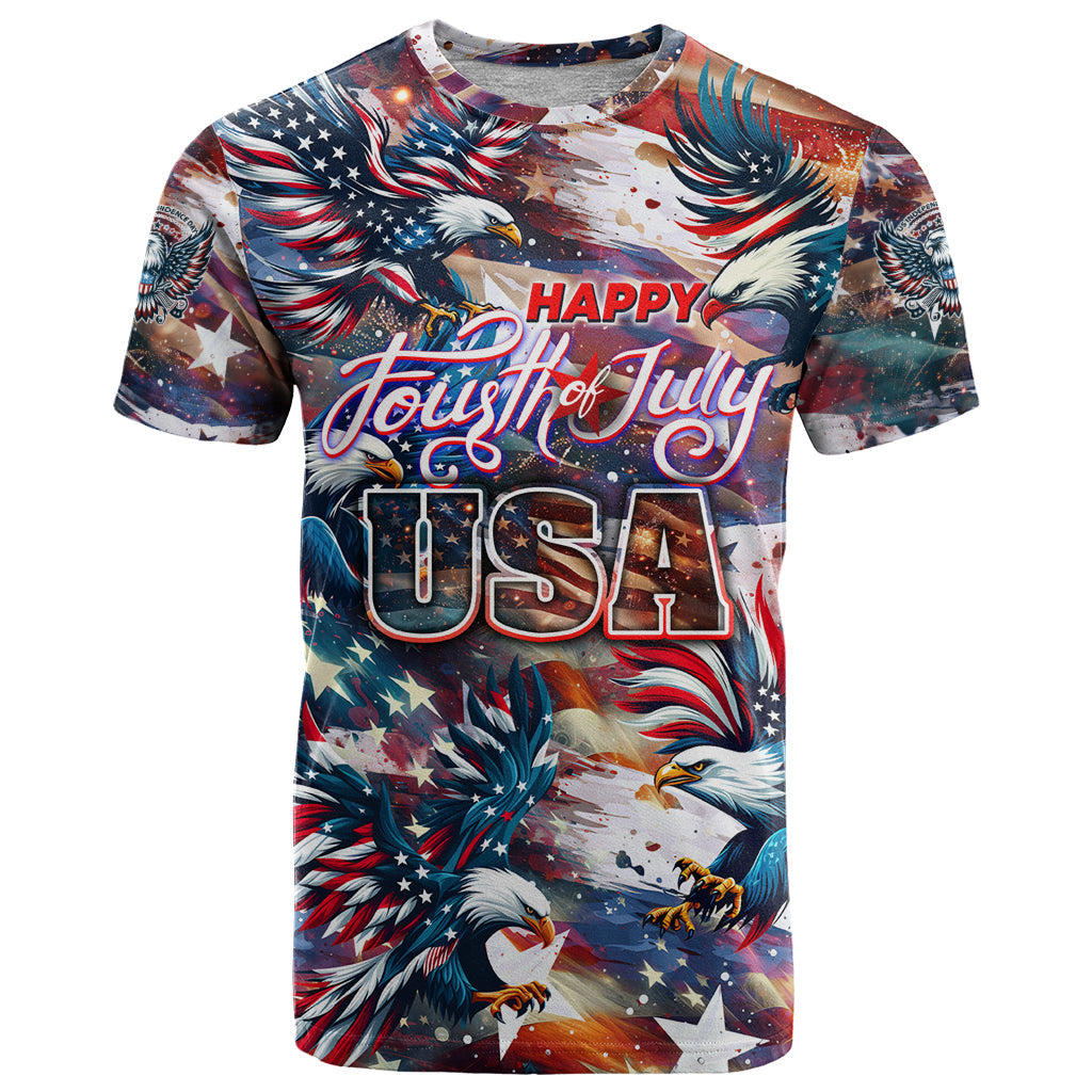 Happy Fourth of July T-Shirt American Eagle Flag US Independence Day Graphic Tee