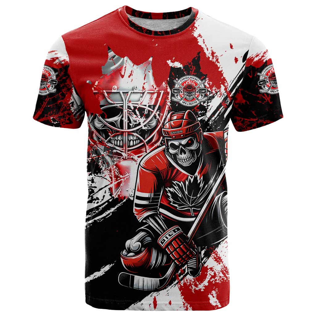 Canada Hockey Skull Life and Death T-Shirt Graphic Tee