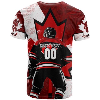 Personalized Canada Hockey Warrior T-Shirt Bold Maple Leaf Sports Art Graphic Tee