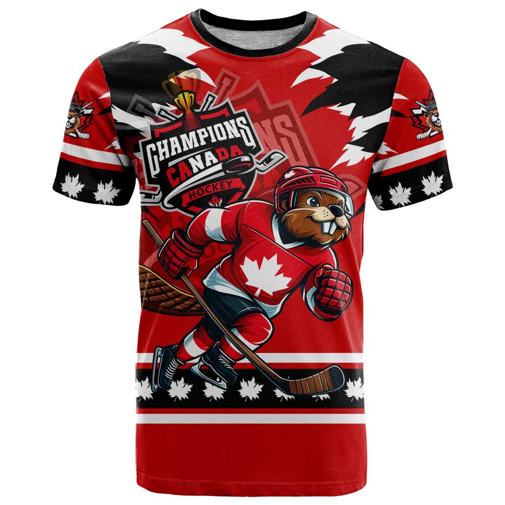 Personalized Champions Canada Hockey T-Shirt Fierce Beaver on Ice Graphic Tee