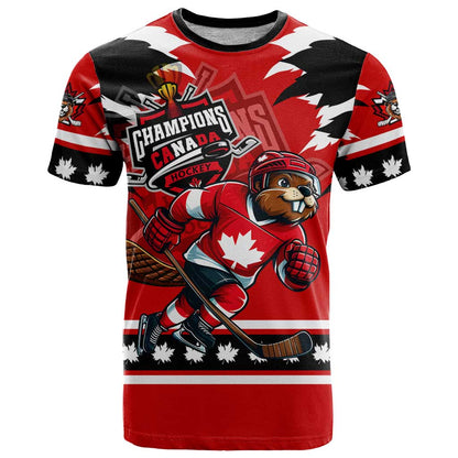 Personalized Champions Canada Hockey T-Shirt Fierce Beaver on Ice Graphic Tee