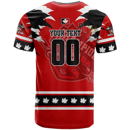 Personalized Champions Canada Hockey T-Shirt Fierce Beaver on Ice Graphic Tee