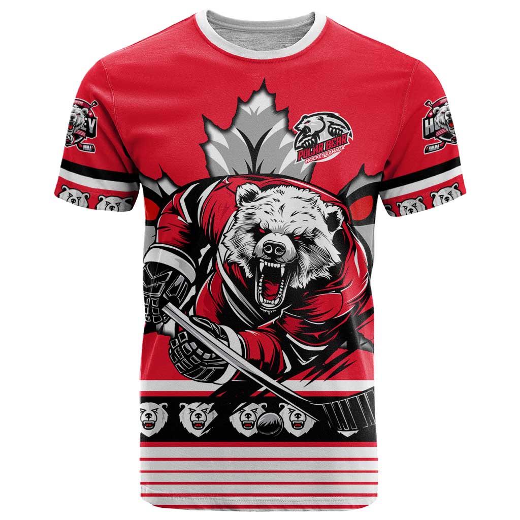 Personalized Polar Bear Hockey Canada T-Shirt Maple Leaf Ice Warrior Graphic Tee