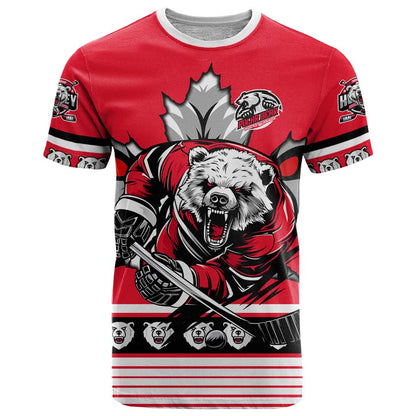 Personalized Polar Bear Hockey Canada T-Shirt Maple Leaf Ice Warrior Graphic Tee