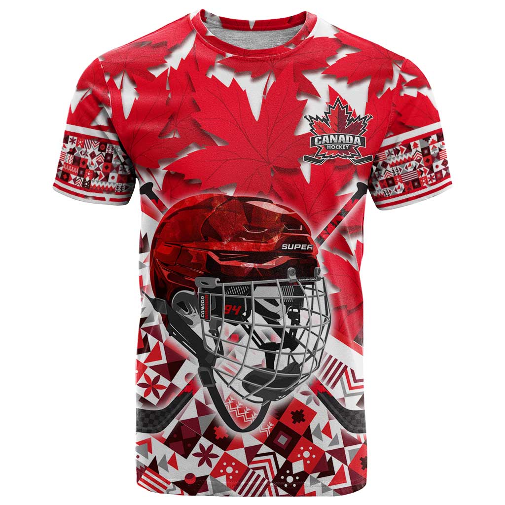 Personalized Canada Hockey Helmet T-Shirt Maple Leaf Pattern Graphic Tee