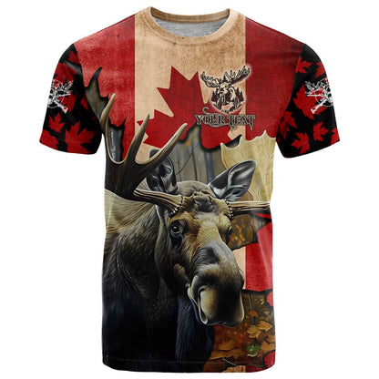 Personalized Canada Moose T-Shirt Canadian Flag Maple Leaf Vintage Graphic Tee
